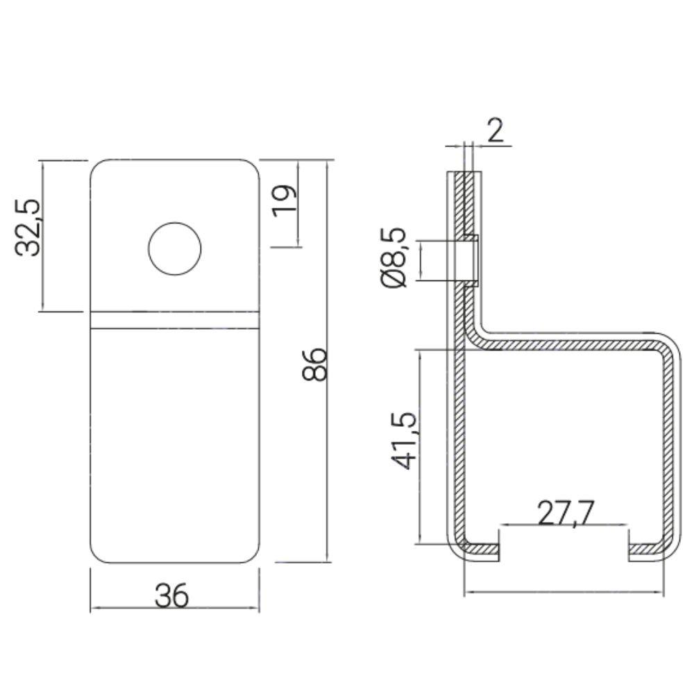 Abrazadera para guía de puerta corredera colgante 40 mm