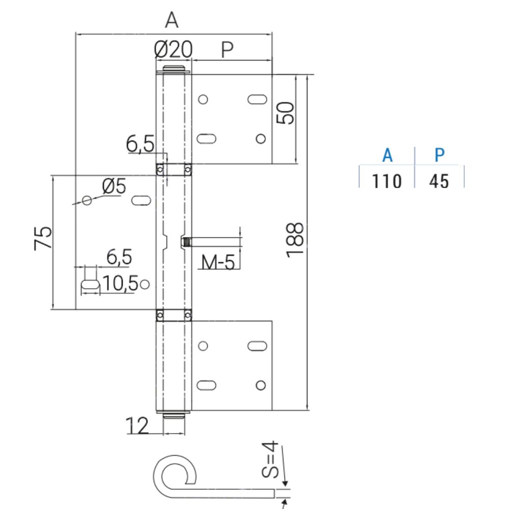 Bisagra Librillo 3 cuerpos 180x110x4 cincada