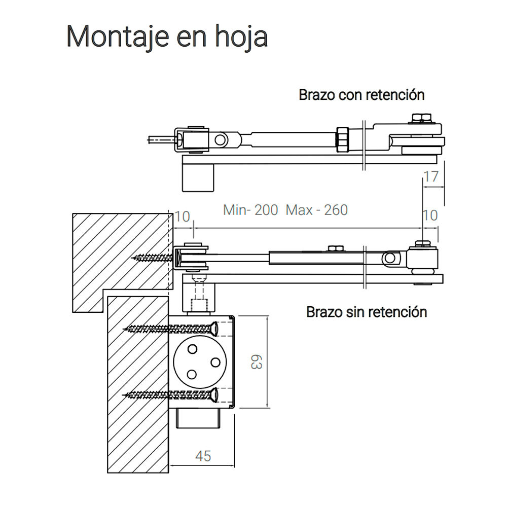 cierrapuertas hidraulico 100kg cotas montaje en hoja