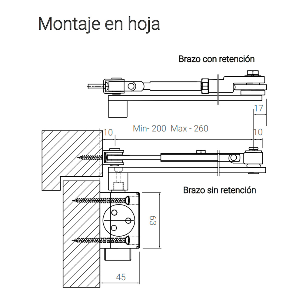 cierrapuertas hidraulico 120kg cotas montaje en hoja