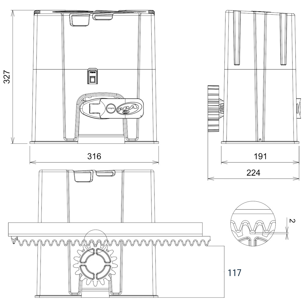 DZ 1.5 Jetflex motor corredera 1500kg ultra rapido medidas