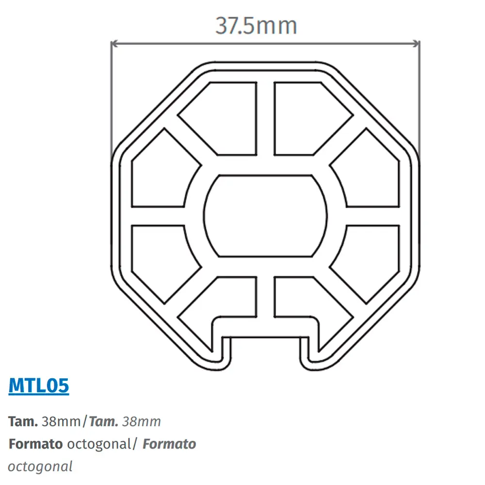 MTL05: Adaptador 37,5mm Octogonal para TUB 35mm