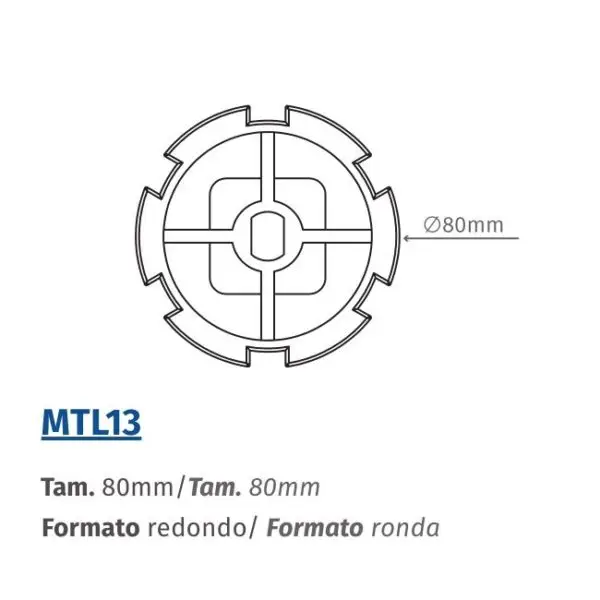 MTL13: Adaptador 80 mm Redondo para TUB 45mm