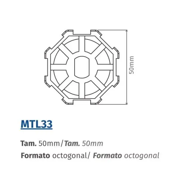 MTL33: Adaptador 50mm Octogonal para TUB 45mm