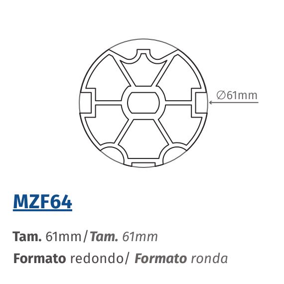 MZF64: Adaptador 61mm Redondo para TUB 45mm