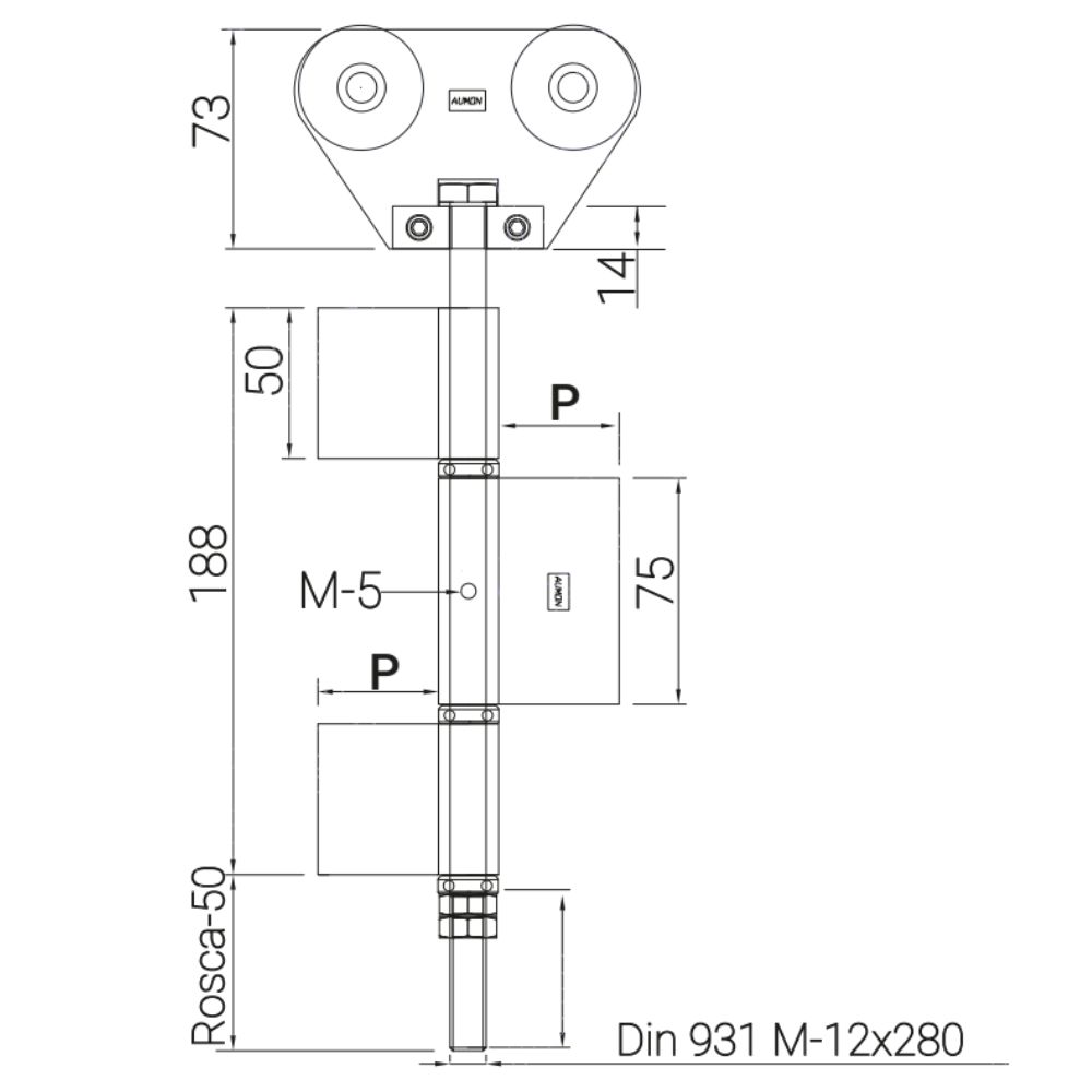 Roldana Doble para guia de 40 mm con rodamiento y bisagra