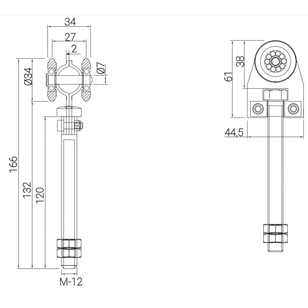 Roldana simple con rodamiento para puertas corredera colgantes 40 mm