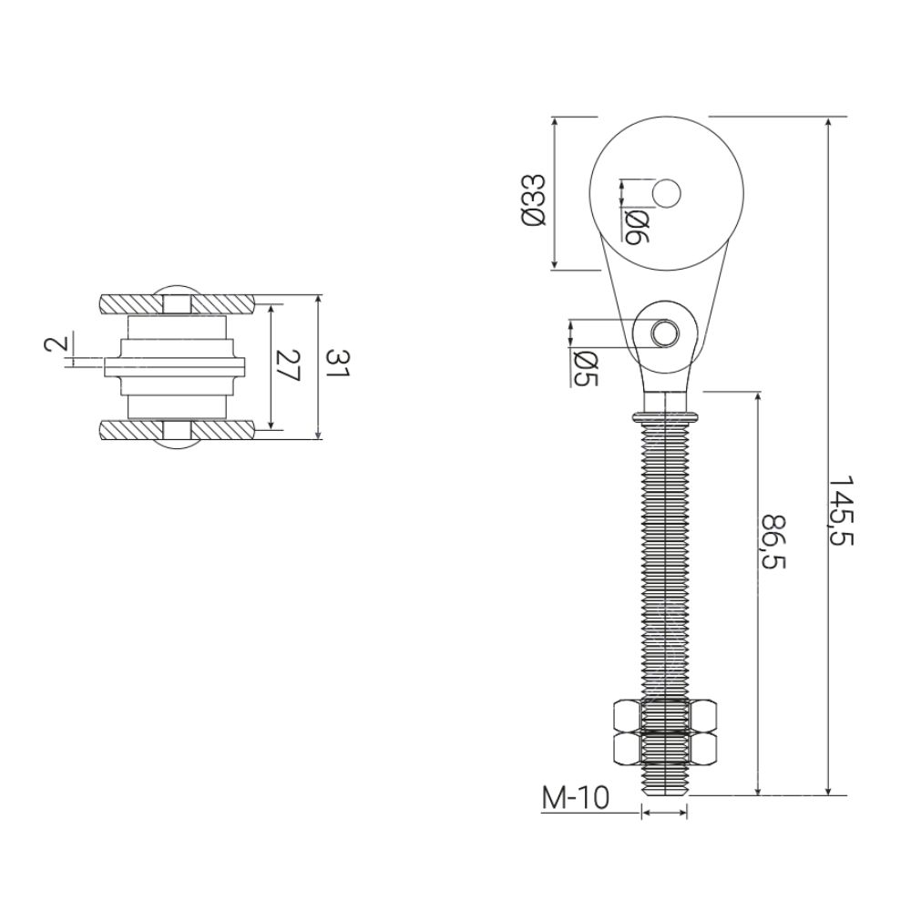 Roldana simple para puertas corredera colgante 40 mm