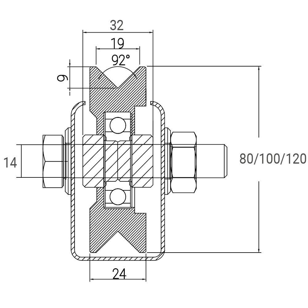 rueda canal angulo 20mm medidas