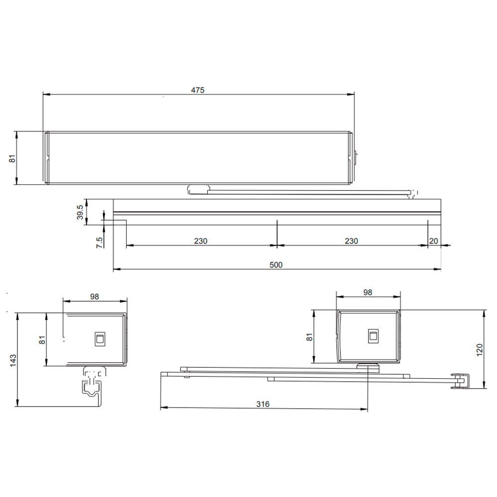 SW100 motor peatonal batiente 100kg medidas